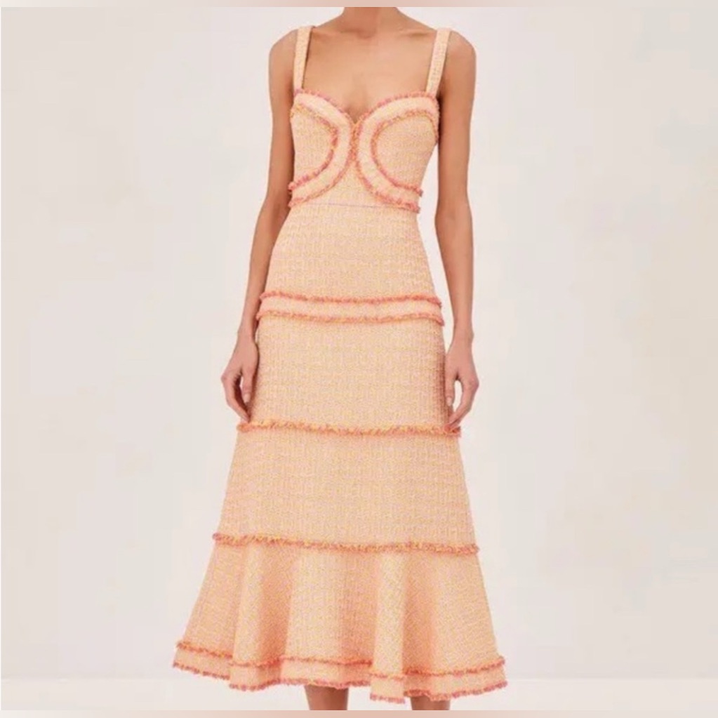 Alexis Orange And Pink Tiered Ruffled Midi Dress
